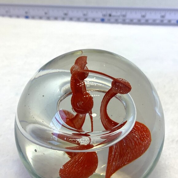 VINTAGE MURARO STYLE ART GLASS PAPERWEIGHT Orange Flamigo - Picture 3 of 5